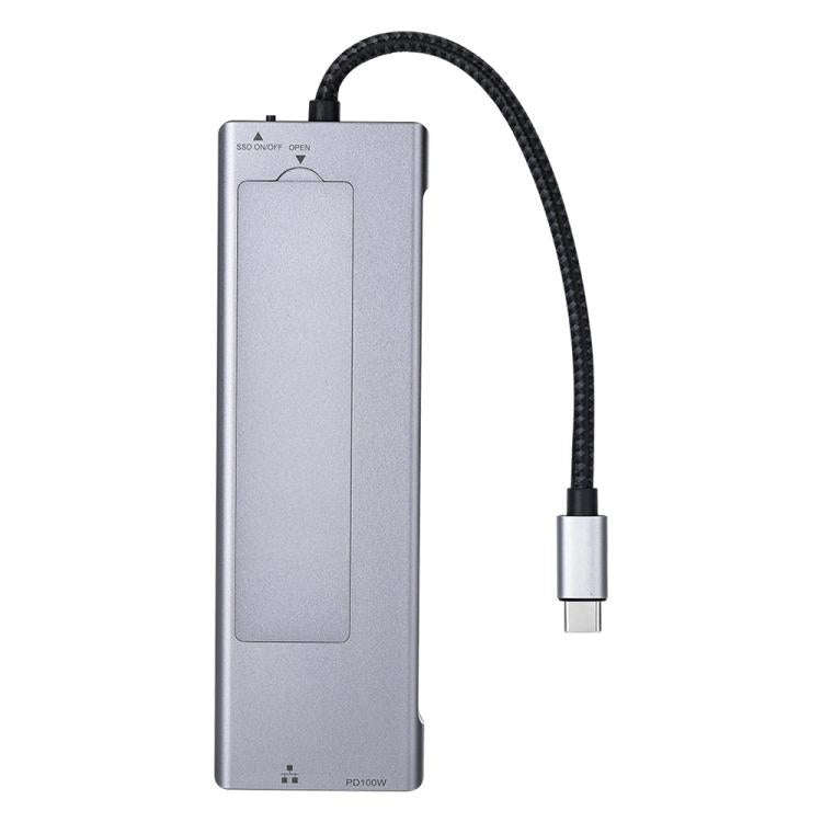 2605 4K HD M.2 NVMe Enclosure USB 3.2 Hub 8 in 1 Type-C Docking Station Card Reader
