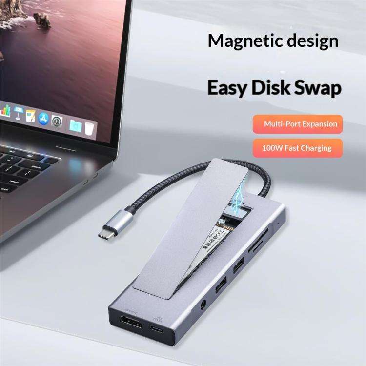 2605 4K HD M.2 NVMe Enclosure USB 3.2 Hub 8 in 1 Type-C Docking Station Card Reader