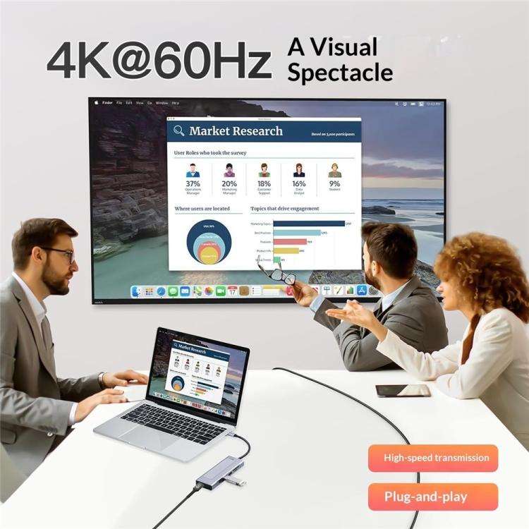 2605 4K HD M.2 NVMe Enclosure USB 3.2 Hub 8 in 1 Type-C Docking Station Card Reader