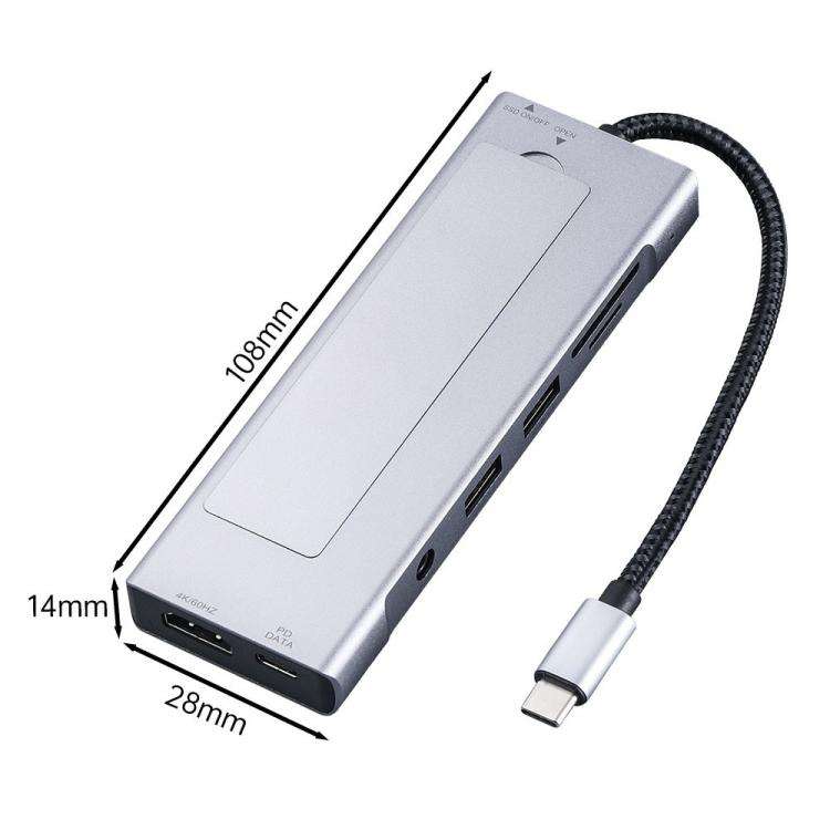 2605 4K HD M.2 NVMe Enclosure USB 3.2 Hub 8 in 1 Type-C Docking Station Card Reader