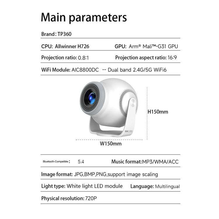 TP360 Android 14 Rotatable Mini Smart Projector Portable Home Theater Projector(UK Plug)