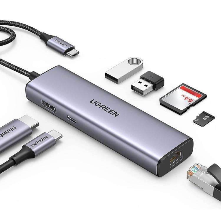 UGREEN CM512 90568 USB3.0 PD100W RJ45 SD / TF Card Reader 7 in 1 USB-C HUB