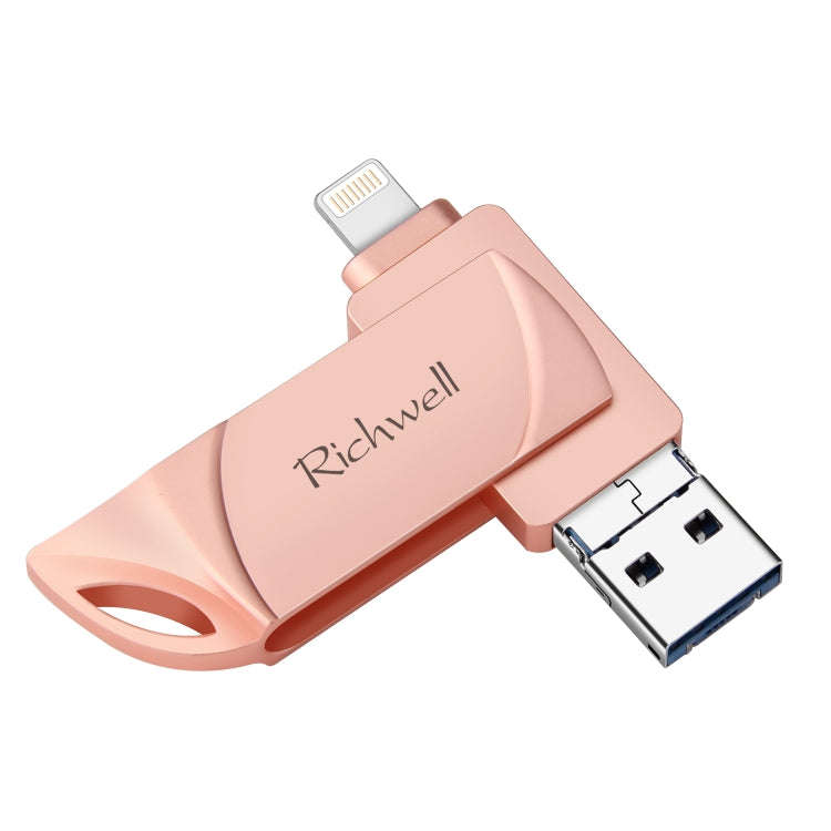 Richwell DXZ65 USB Flash Disk 32G 3 in 1 Micro USB + 8 Pin + USB 3.0 Compatible IPhone & IOS(Rose...