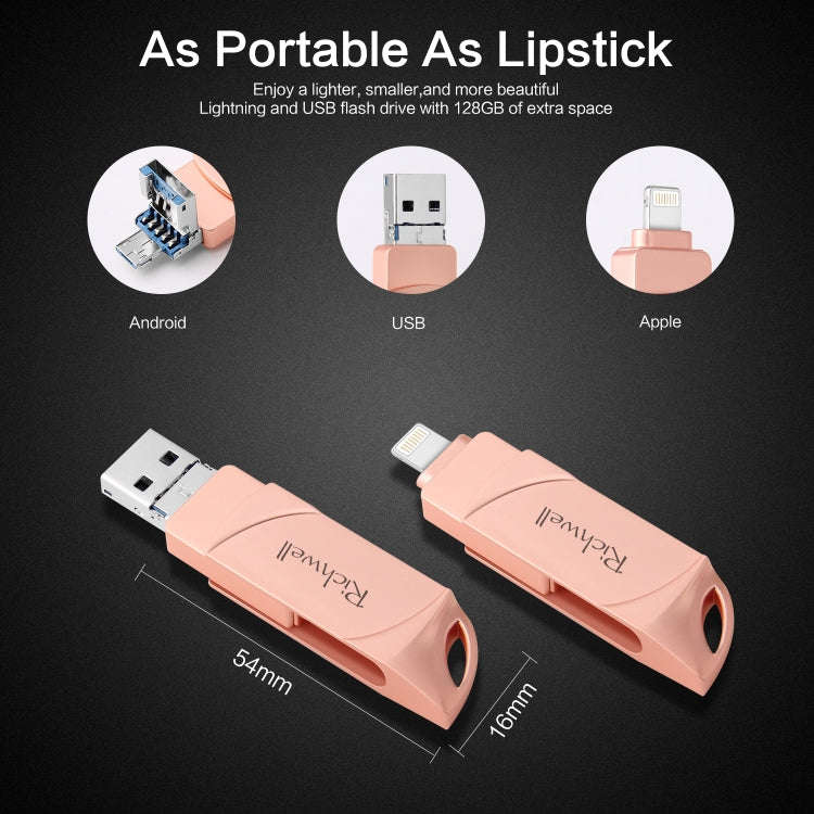 Richwell DXZ65 USB Flash Disk 32G 3 in 1 Micro USB + 8 Pin + USB 3.0 Compatible IPhone & IOS(Rose...