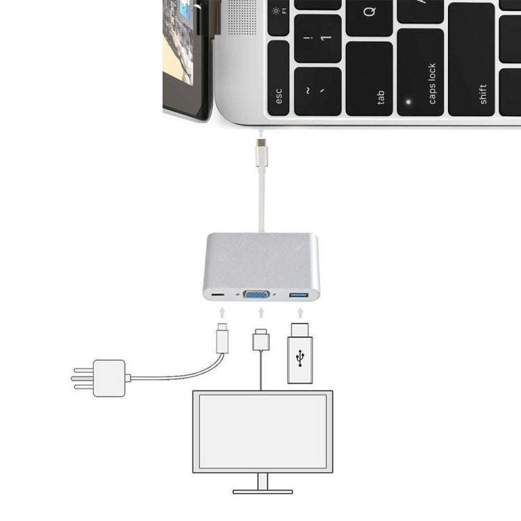 USB Type C to VGA 3-in-1 Hub Adapter supports USB Type C tablets and laptops for Macbook Pro / Go...