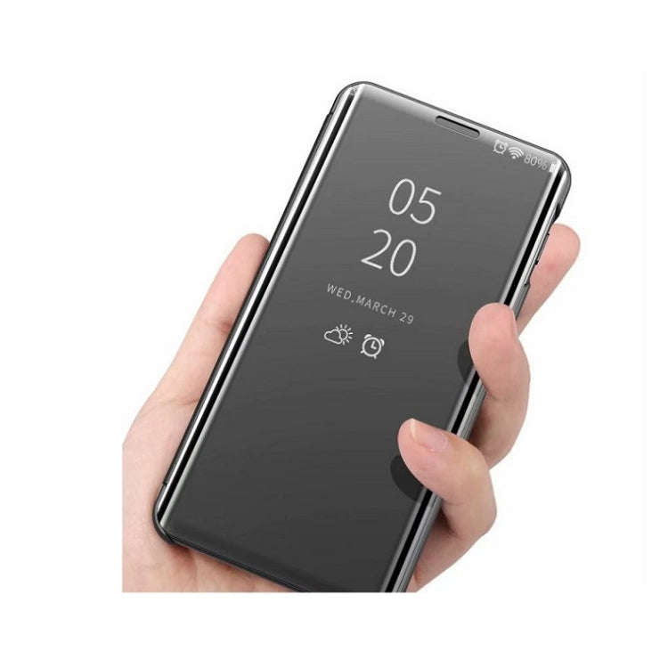 For Huawei Enjoy 10 Plus Plating Mirror Left and Right Flip Cover with Bracket Holster(Purple Blue)