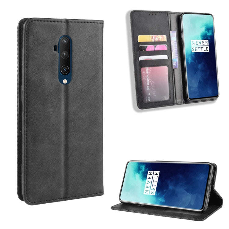 For OnePlus 7T Pro Magnetic Buckle Retro Crazy Horse Texture Leather Phone Case(Black)