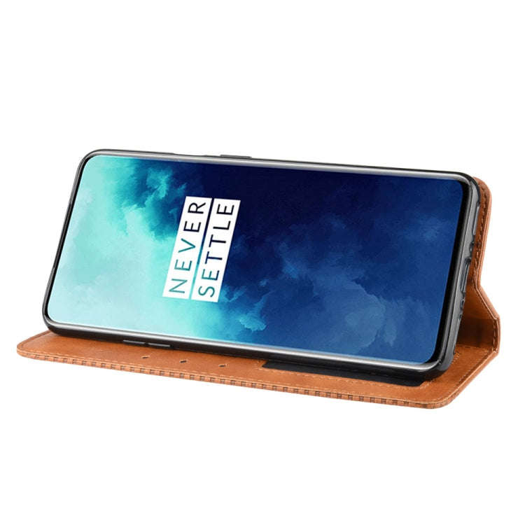 For OnePlus 7T Pro Magnetic Buckle Retro Crazy Horse Texture Leather Phone Case(Brown)