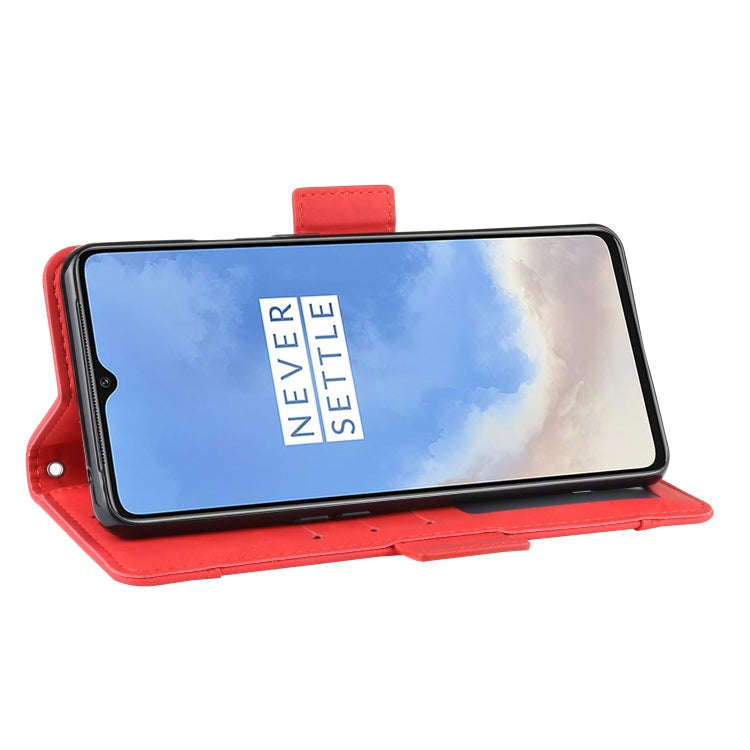 For OnePlus 7T Wallet Style Skin Feel Calf Pattern Leather Case with Separate Card Slot(Red)