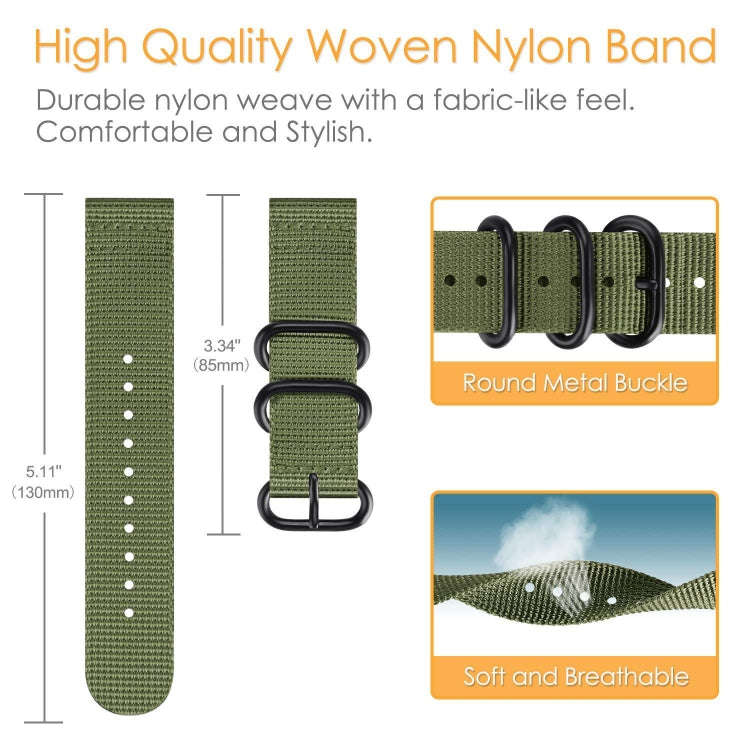 For Samsung Galaxy Watch Active 2 20mm / Gear S3 Nylon Three-ring Watch Band(Army Green)