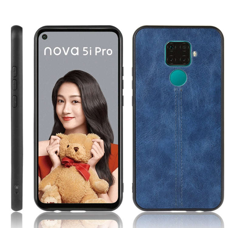 For Huawei Nova 5i Pro / Nova 5z Shockproof Sewing Cow Pattern Skin PC + PU + TPU Case(Blue)
