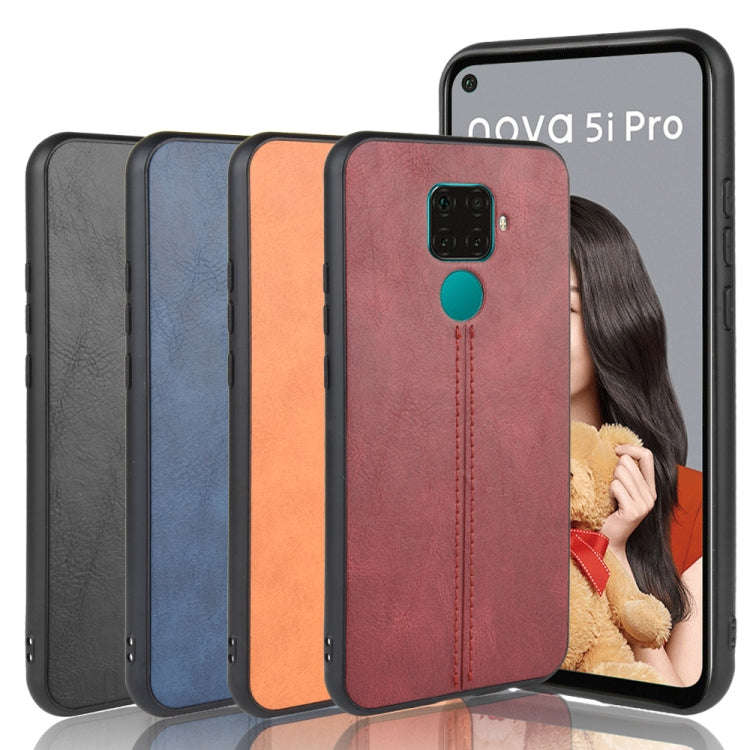 For Huawei Nova 5i Pro / Nova 5z Shockproof Sewing Cow Pattern Skin PC + PU + TPU Case(Blue)