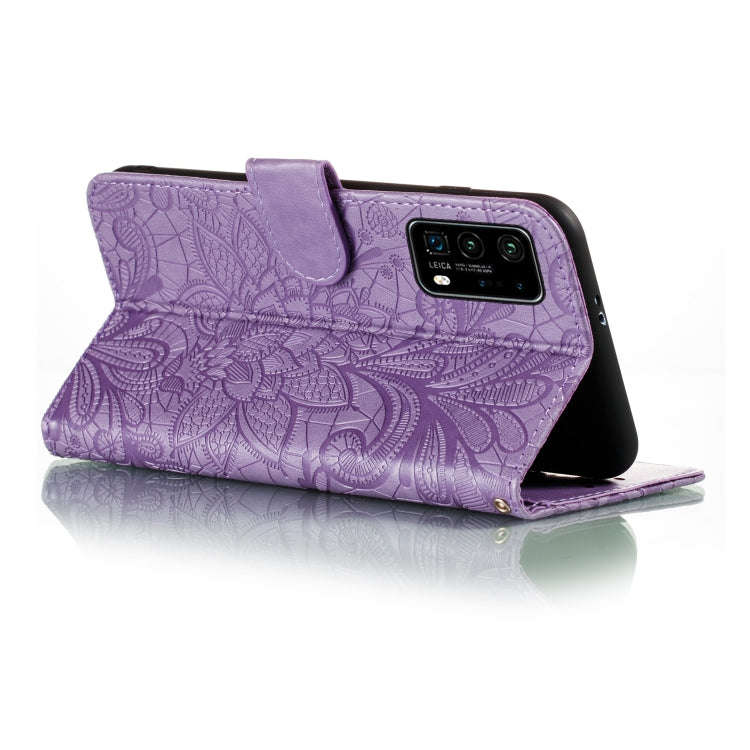 For Huawei P40 Pro Lace Flower Embossing Pattern Horizontal Flip Leather Case with Holder & Card ...