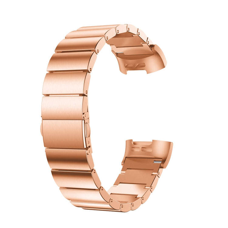 One Beads Slingshot Buckle Solid Stainless Steel Watch Band for Fitbit Charge 4(Rose Gold)