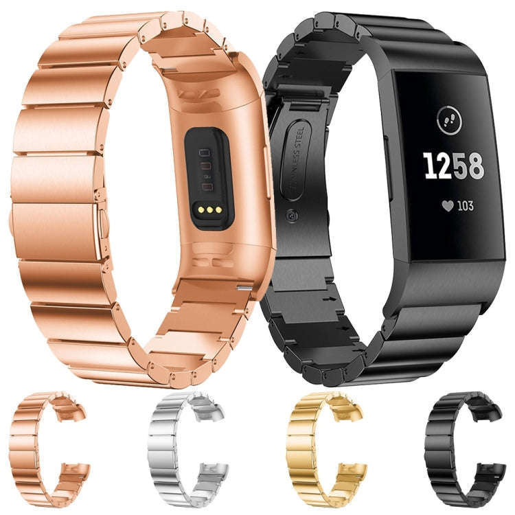 One Beads Slingshot Buckle Solid Stainless Steel Watch Band for Fitbit Charge 4(Rose Gold)