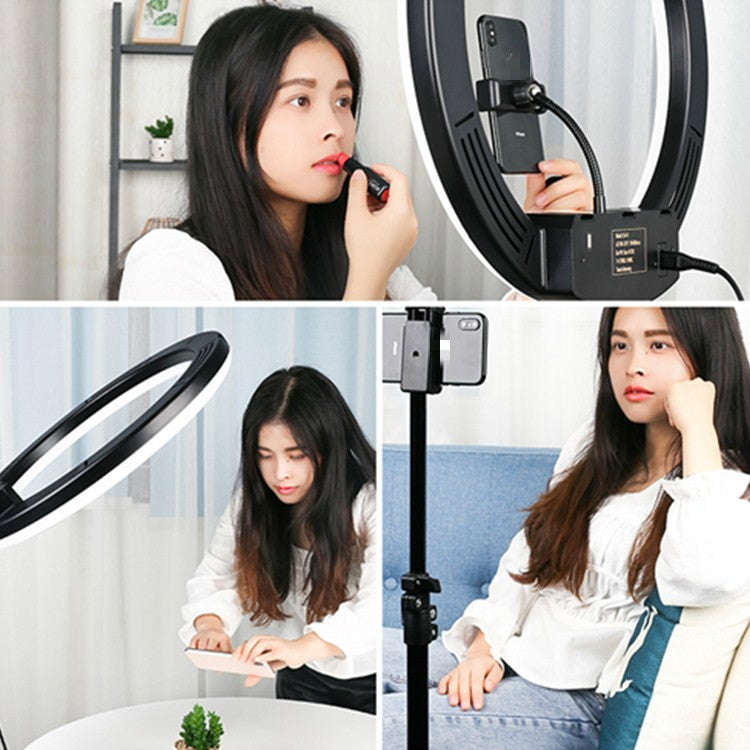 14 inch+Phone Clip Dimmable Color Temperature LED Ring Fill Light Live Broadcast Set With 2.1m Tr...