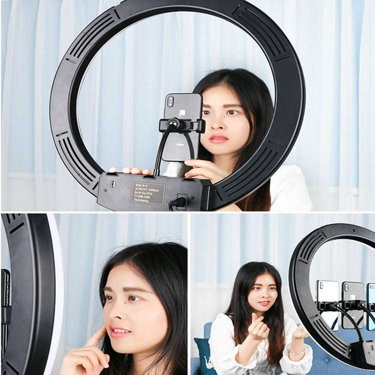 18 inch+6 Phone Clips+Microphone Pole Dimmable Color Temperature LED Ring Fill Light Live Broadca...