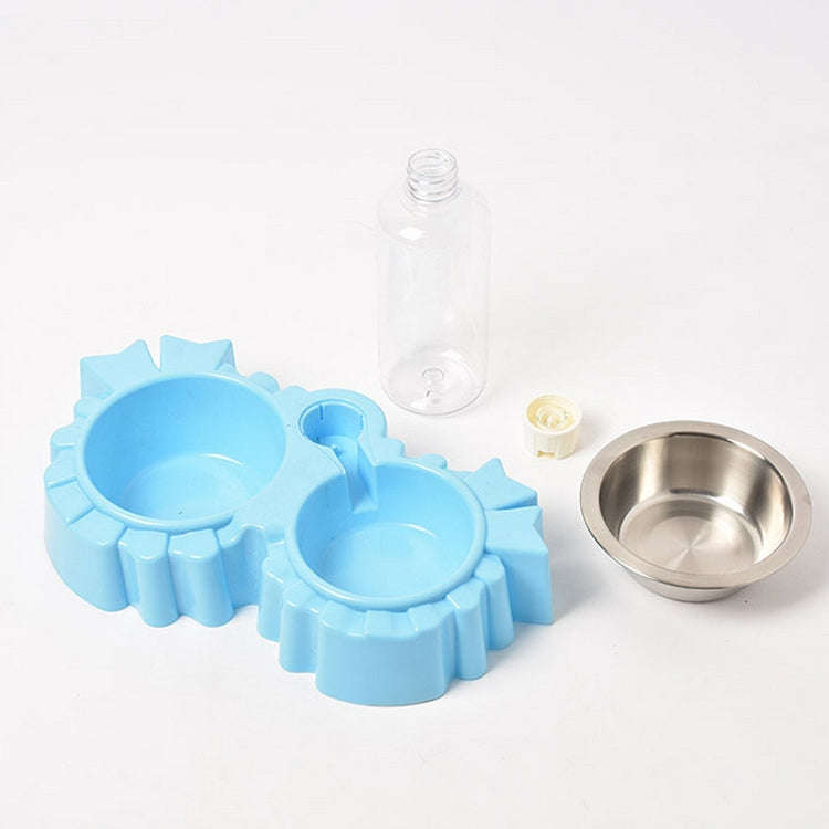 Pet Supplies Automatic Waterer Dog Cat Food Double Bowl(Blue)