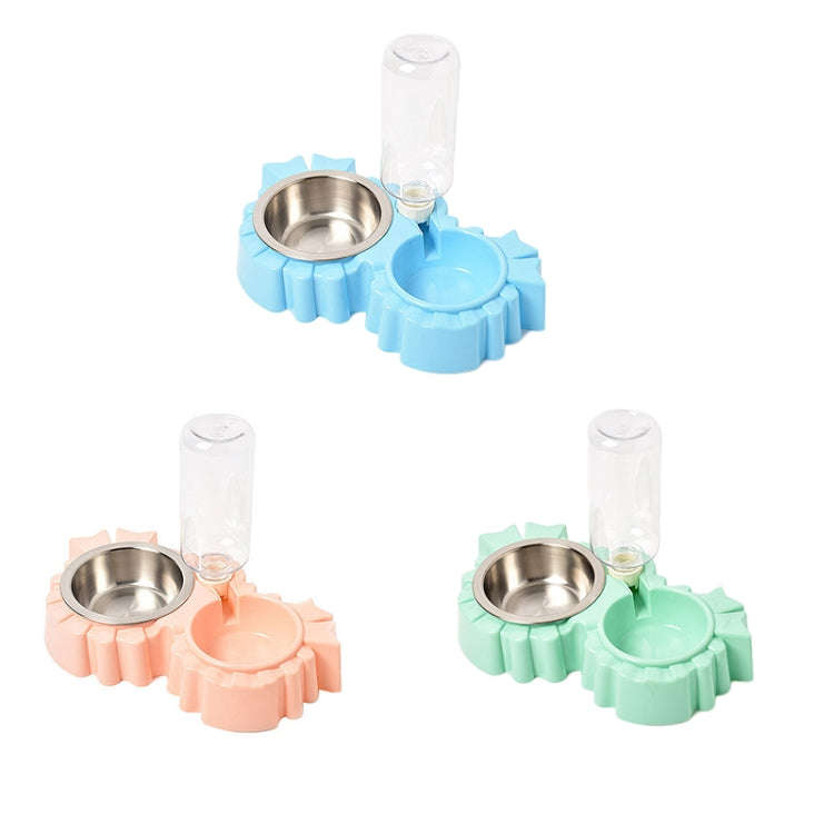 Pet Supplies Automatic Waterer Dog Cat Food Double Bowl(Blue)