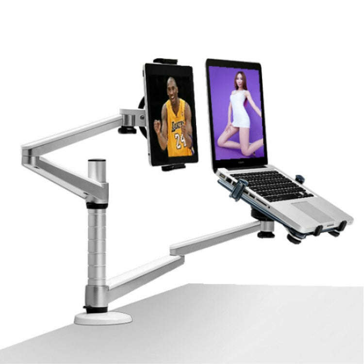 OA-9X Aluminum Alloy Height Adjustable Universal Rotation Double Arm Holder Notebook Tablet Combi...
