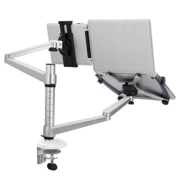 OA-9X Aluminum Alloy Height Adjustable Universal Rotation Double Arm Holder Notebook Tablet Combi...