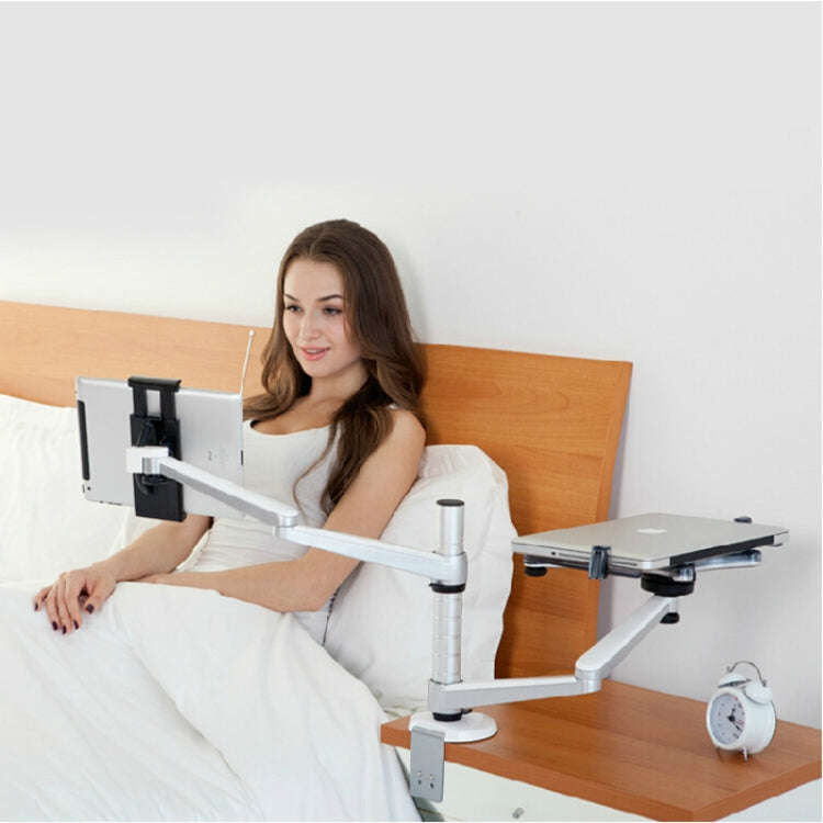 OA-9X Aluminum Alloy Height Adjustable Universal Rotation Double Arm Holder Notebook Tablet Combi...