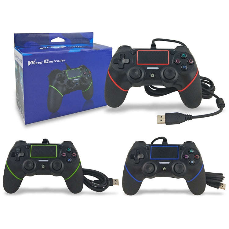 For PS4 Handle Wired Handle Cable Game Controller( Black Red)