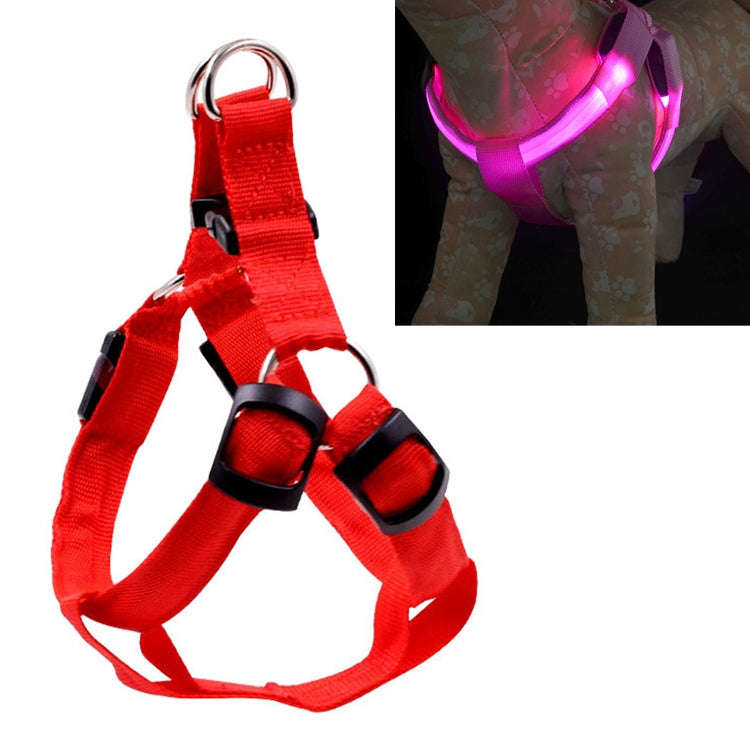 Double Sided LED Light Pet Harness Nylon Cat Dog Chest Strap Leash, Size:S(Red)