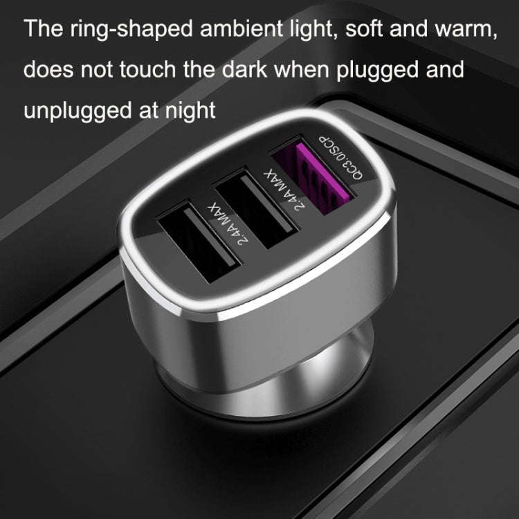 QIAKEY GT780 3 USB Ports Fast Charge Car Charger(Gray)