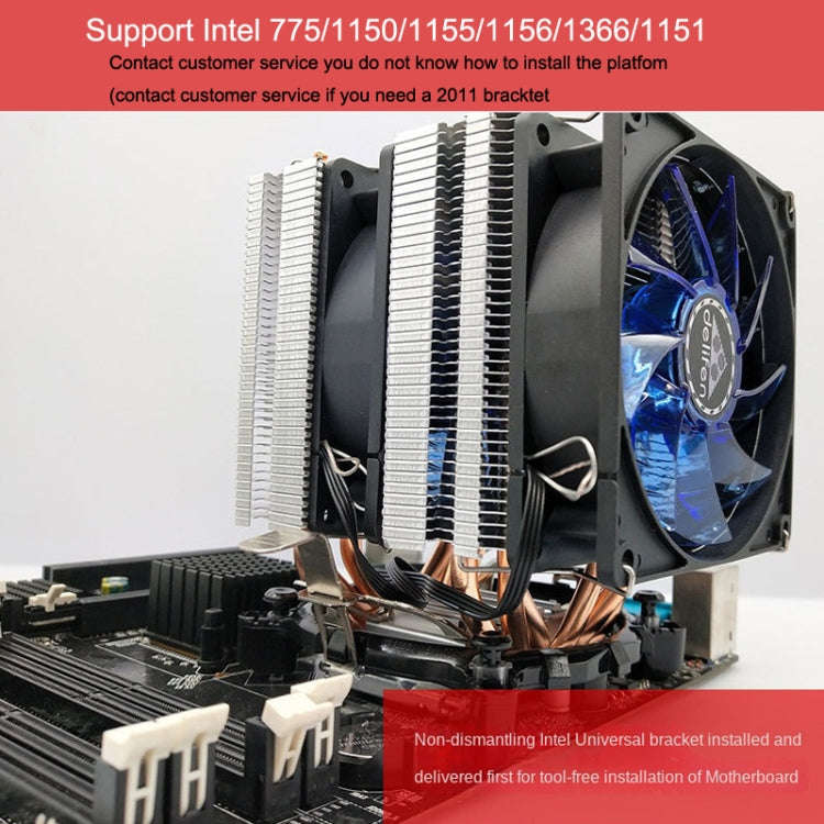 Desktop Computer 6 Copper Tube CPU Radiator Super Quiet Blue Light 3-pin Single Fan