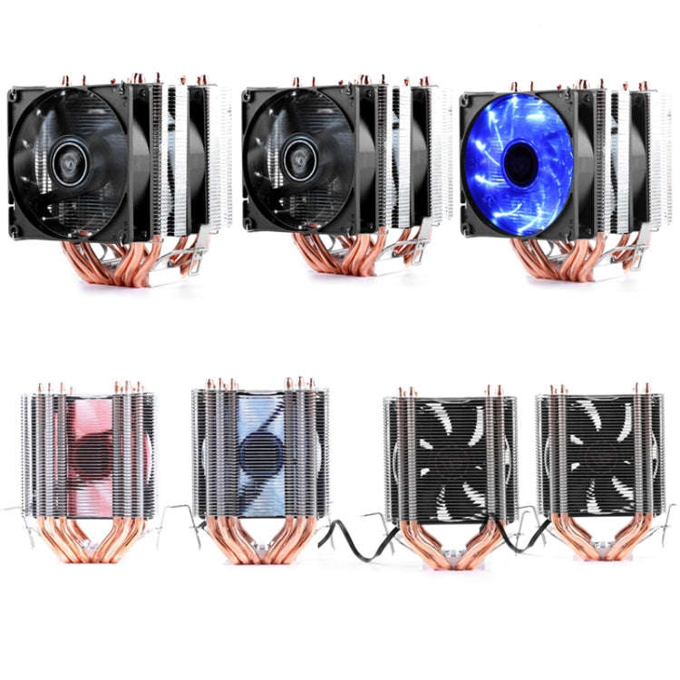 Desktop Computer 6 Copper Tube CPU Radiator Super Quiet Blue Light 3-pin Double Fan