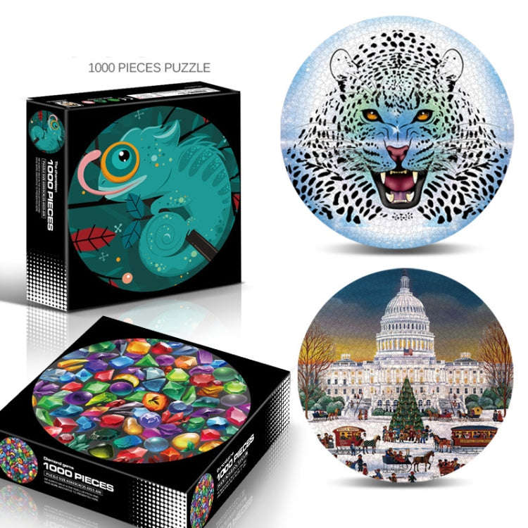 Round Shape Irregular Plane Puzzle Jigsaw Toy 1000 Pieces(White Tiger)