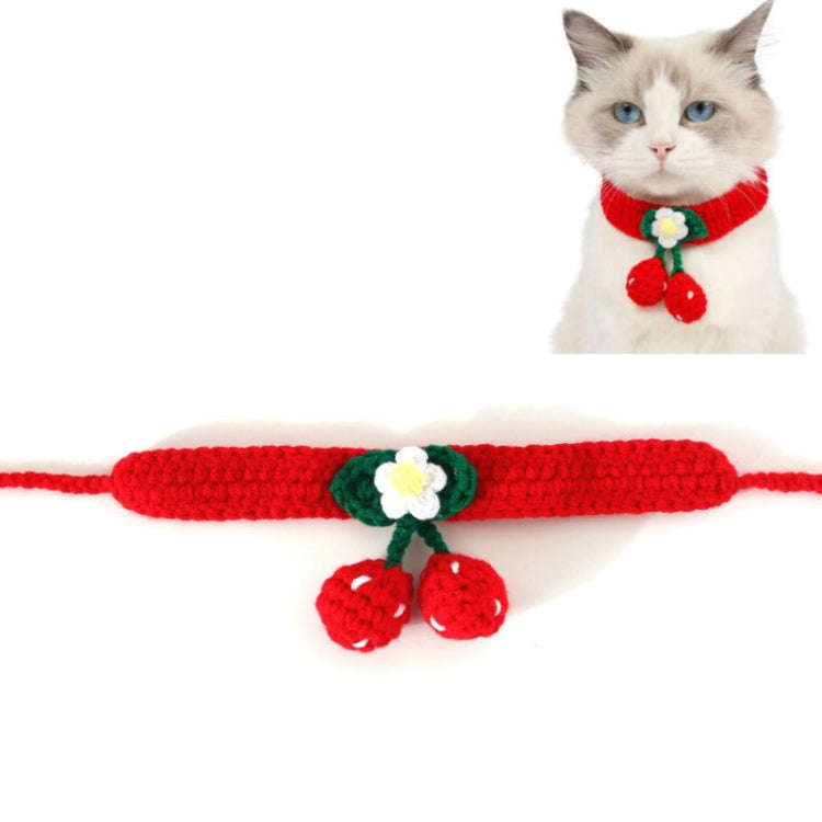 Pet Handmade Knitted Wool Cherry Cat Dog Collar Bib Adjustable Necklace, Specification: M 25-30cm...