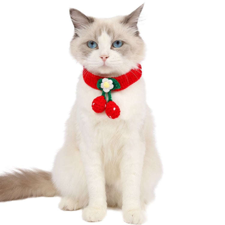 Pet Handmade Knitted Wool Cherry Cat Dog Collar Bib Adjustable Necklace, Specification: M 25-30cm...