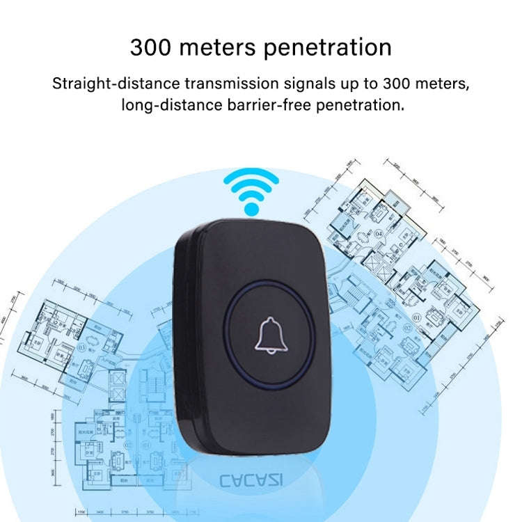 CACAZI A10 300m Long Range No Battery Waterproof LED Light Smart Wireless Doorbell, EU Plug