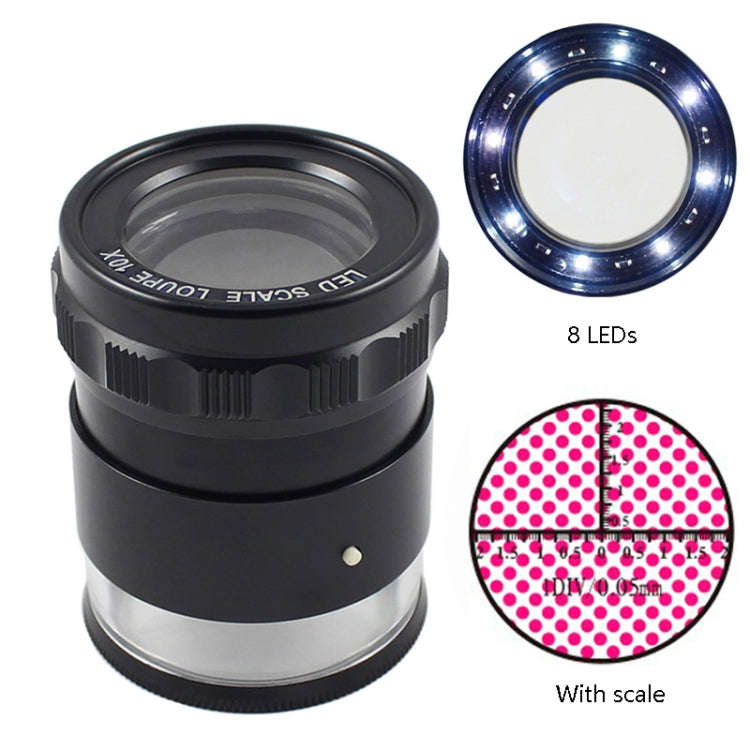 8 LED Lights 3 Groups Of Optical Glass HD With Scale 10 Times Magnifying Glass, Specification: Cr...