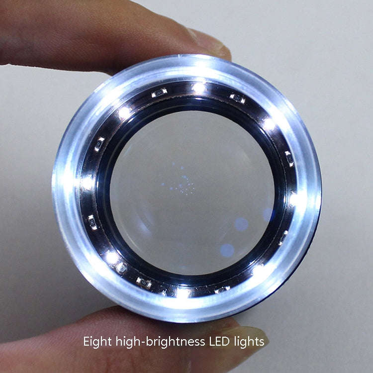 8 LED Lights 3 Groups Of Optical Glass HD With Scale 10 Times Magnifying Glass, Specification: Cr...