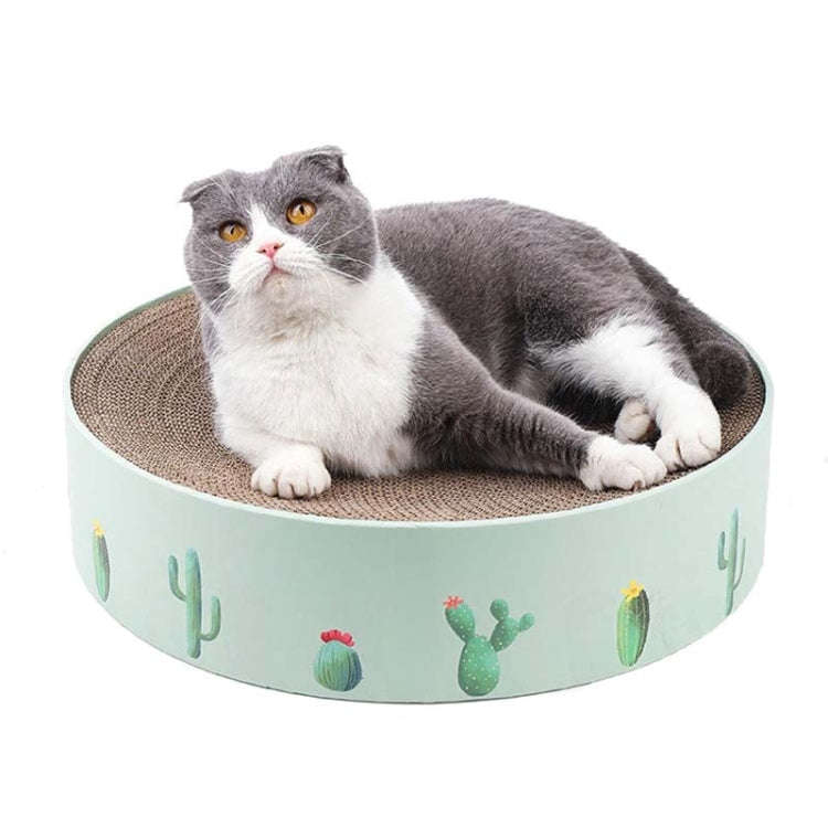 Round Corrugated Cat Scratcher Claw Sharpener Toy Bed, Colour: Green 32x32x6cm