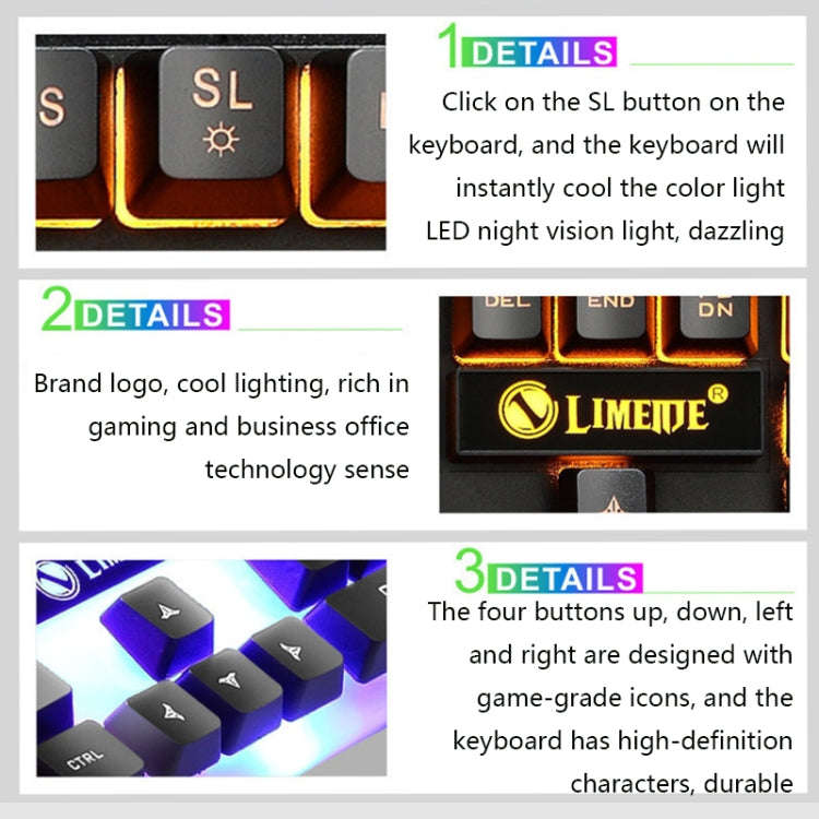 LIMEIDE GTX300 1600DPI 104 Keys USB Rainbow Suspended Backlight Wired Luminous Keyboard and Mouse...