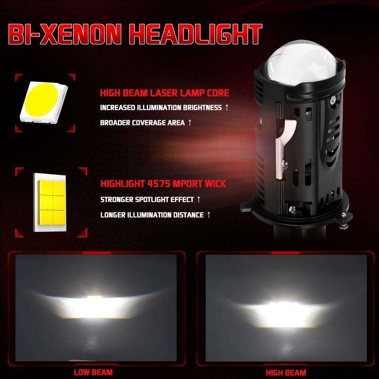 48W High-power LED Spotlight H4 Car Headlight With Solenoid Valve(Black)