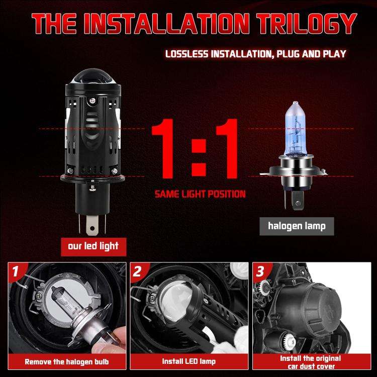 48W High-power LED Spotlight H4 Car Headlight With Solenoid Valve(Black)