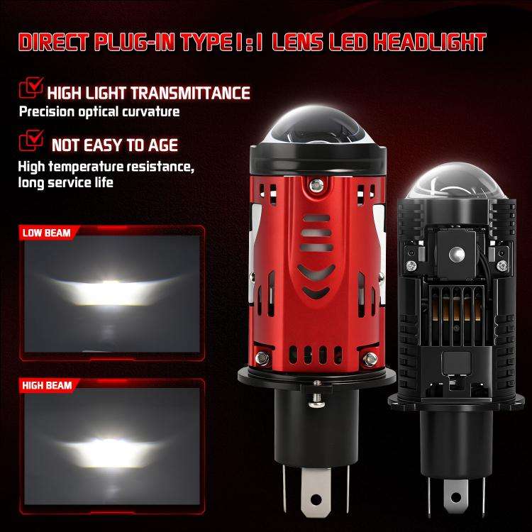 48W High-power LED Spotlight H4 Car Headlight With Solenoid Valve(Red)