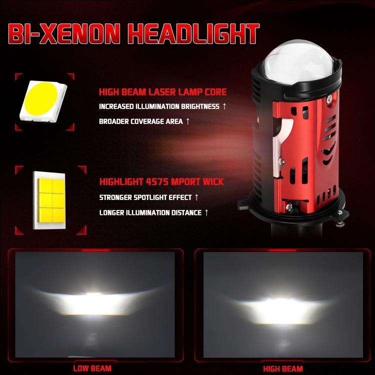 48W High-power LED Spotlight H4 Car Headlight With Solenoid Valve(Red)