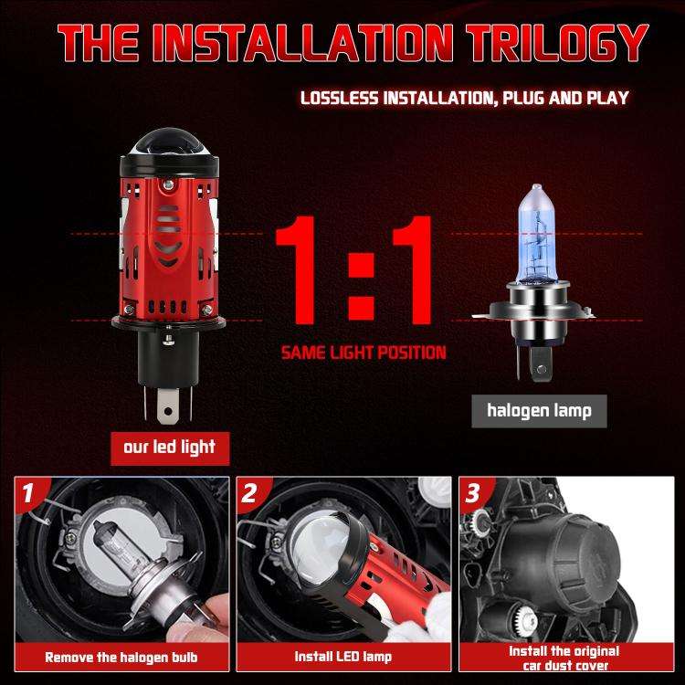 48W High-power LED Spotlight H4 Car Headlight With Solenoid Valve(Red)