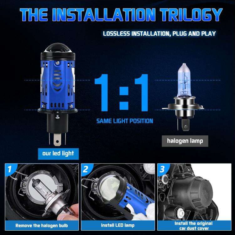 48W High-power LED Spotlight H4 Car Headlight With Solenoid Valve(Blue)
