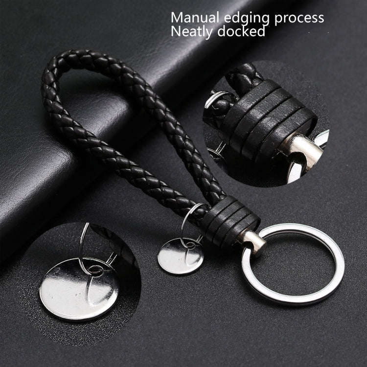 Woven Leather Cord Keychain Car Pendant Leather Key Ring Baotou With Small Round Piece(Yellow)