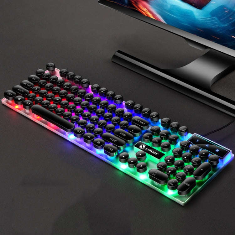 LIMEIDE GTX300 104 Keys Retro Round Key Cap USB Wired Mouse Keyboard, Cable Length: 1.4m, Colour:...