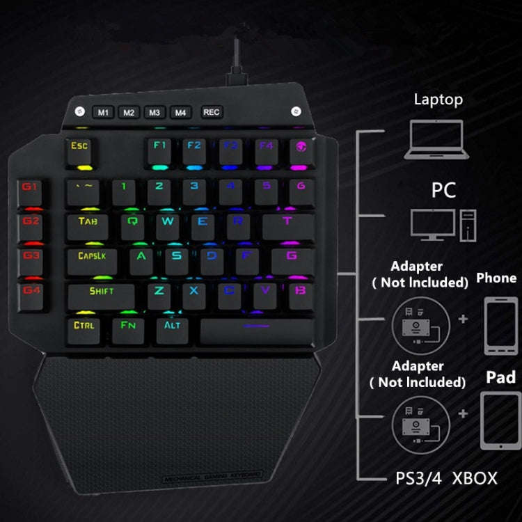 K700 44 Keys RGB Luminous Switchable Axis Gaming One-Handed Keyboard, Cable Length: 1m(Tea Shaft)
