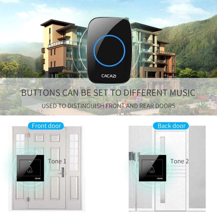 CACAZI H10 1 For 1 Wireless Smart Doorbell without Battery, Plug:US Plug(Black)