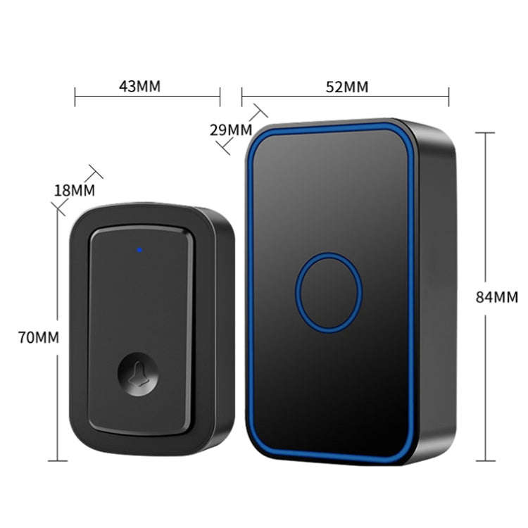 CACAZI  A19 1 For 3  Wireless Music Doorbell without Battery, US Plug(Black)